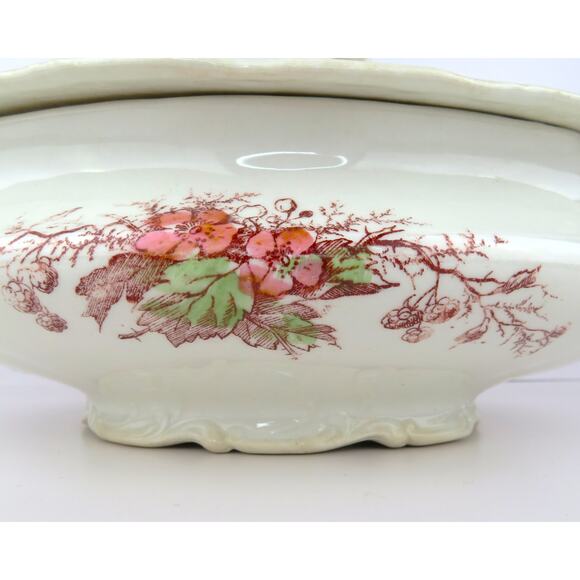 John Maddock Sons Royal Vitreous Covered Vegetable Bowl Ironstone Floral Antique - Picture 2 of 16